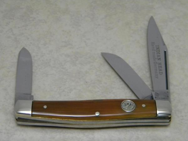 Buck Creek Indian Head Solingen Germany Celluloid 3 Blade Stockman Knife