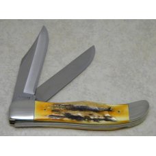 Case XX Stainless USA 3 Dot (1977) Stag 5265 SAB SSP Blue Scroll Folding Hunter Knife Case XX Stainless USA 3 Dot (1977) Stag 5265 SAB SSP Blue Scroll Folding Hunter Knife