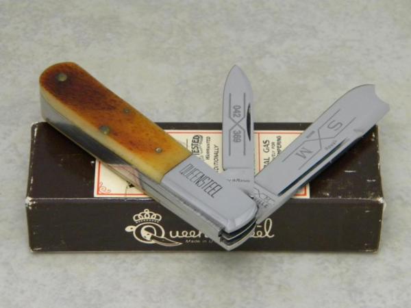 Schatt & Morgan Titusville PA Queen Steel USA 1991 Bone 042369 One Arm Razor Barlow Knife in Box Schatt & Morgan Titusville PA Queen Steel USA 1991 Bone 042369 One Arm Razor Barlow Knife in Box