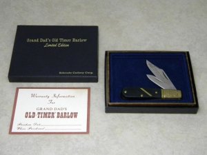 Schrade G.D.B.I. USA Black Saw Cut Delrin Grand Dad's Old Timer Barlow Knife in Box