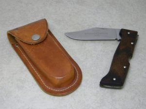 Imperial Stainless USA Wildcat Skinner Big Wood Folding Lockback Knife & Pouch