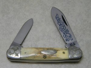Case XX Stainless USA 3 Dot (1977) Stag 52131 SSP Engraved Blue Scroll Canoe Knife