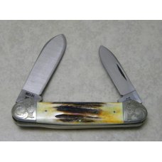 Case XX Stainless USA 3 Dot (1977) Stag 52131 SSP Engraved Blue Scroll Canoe Knife Case XX Stainless USA 3 Dot (1977) Stag 52131 SSP Engraved Blue Scroll Canoe Knife
