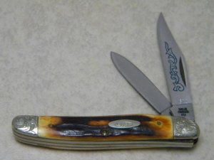 Case XX Stainless USA 3 Dot (1977) Stag 52087 SSP Engraved Blue Scroll Jack Knife
