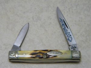 Case XX Stainless USA 3 Dot (1977) Stag 5233 SSP Engraved Blue Scroll Pen Knife