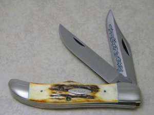 Case XX Stainless USA 3 Dot (1977) Stag 5265 SAB SSP Blue Scroll Folding Hunter Knife