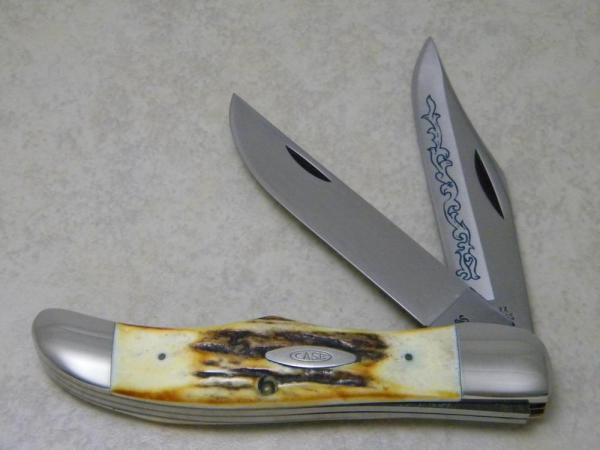 Case XX Stainless USA 3 Dot (1977) Stag 5265 SAB SSP Blue Scroll Folding Hunter Knife Case XX Stainless USA 3 Dot (1977) Stag 5265 SAB SSP Blue Scroll Folding Hunter Knife