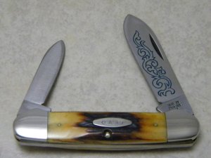 Case XX Stainless USA 3 Dot (1977) Stag 52131 SSP Blue Scroll Canoe Knife