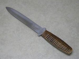 Case WWII Era 1940's Green Bone Unknown Pattern Single Edge Pig Sticker Fixed Blade Sheath Knife