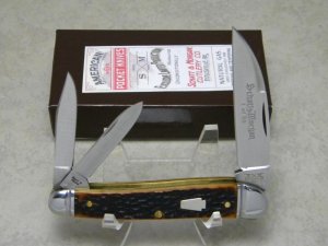 Schatt & Morgan Titusville PA USA #54 Whiskey Catalina Bone Wharncliffe Whittler Knife in Box