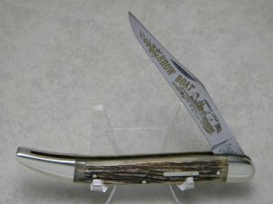 Fight'n Rooster Germany Genuine Bone Stag Show Boat Toothpick Knife c.1985