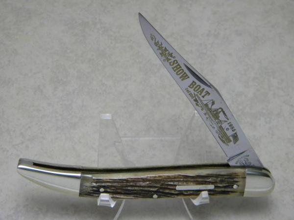 Fight'n Rooster Germany Genuine Bone Stag Show Boat Toothpick Knife c.1985 Fight'n Rooster Germany Genuine Bone Stag Show Boat Toothpick Knife c.1985