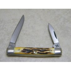 Case XX Stainless USA 3 Dot (1977) Stag 5233 SSP Blue Scroll Pen Knife Case XX Stainless USA 3 Dot (1977) Stag 5233 SSP Blue Scroll Pen Knife