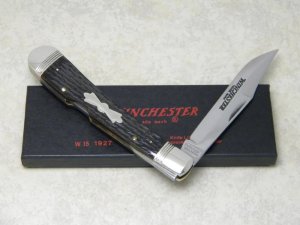 Winchester Trademark USA 1988 Bone 1950 Banana Lockback Knife in Box