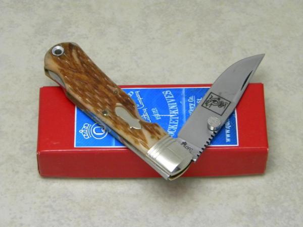 Queen Cutlery Co. QDFC 4L Special Worm Groove Bone Custom Shop Made Lockback Knife in Box 1 of 50 Queen Cutlery Co. QDFC 4L Special Worm Groove Bone Custom Shop Made Lockback Knife in Box 1 of 50