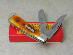 Queen City QDFC #01 Burnt Orange Bone Jumbo Trapper Knife in Box 1 of 100