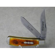 Queen City QDFC #01 Burnt Orange Bone Jumbo Trapper Knife in Box 1 of 100 Queen City QDFC #01 Burnt Orange Bone Jumbo Trapper Knife in Box 1 of 100