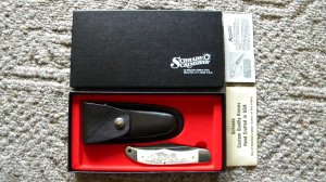 Schrade USA SC508 Scrimshaw Folding Hunter Knife & Pouch c. 1982 in Box