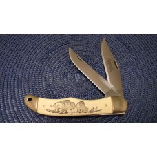 Schrade USA SC508 Scrimshaw Folding Hunter Knife & Pouch c. 1982 in Box Schrade USA SC508 Scrimshaw Folding Hunter Knife & Pouch c. 1982 in Box