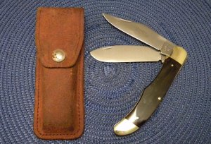 Frontier Double Eagle Imperial Stainless USA 4625 Wood Folding Hunter Knife & Pouch