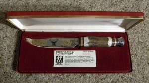 J.A. Henckels Germany HK-500 Stainless Stag Presentation Hunter Fixed Blade Sheath Knife - NIB