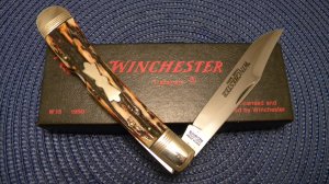 Winchester Trademark USA 1989 Stag 1950 Banana Lockback Knife in Box