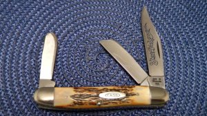 Case XX Stainless USA 3 Dot (1977) Stag 5347 HP SSP Blue Scroll Stockman Knife