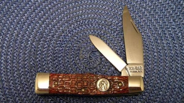 Ka-Bar Olean, NY Jigged Wood Gunstock Jack Knife c.1980 Club Knife Ka-Bar Olean, NY Jigged Wood Gunstock Jack Knife c.1980 Club Knife