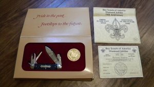 New York Knife Co. USA (Schrade) Diamond Jubilee 75th Anniversary 1910-1985 Boy Scout Knife in Box