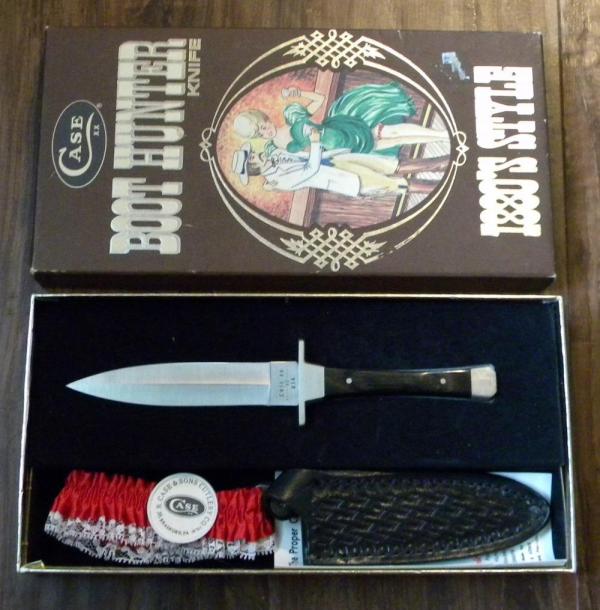 Case XX SS USA 10 Dot (1980) Wood P62-4 1/2 Boot Hunter Fixed Blade Sheath Knife in Box