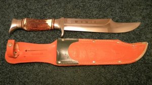 Edge Mark Solingen Germany #469 Stag Bowie Fixed Blade Sheath Knife