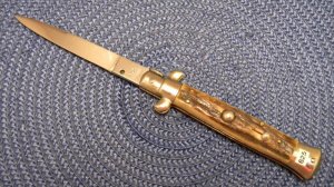 INOX 8" Stag Picklock Italian Stiletto Switchblade Knife