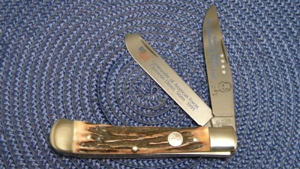 Boker Solingen Germany Tree Brand Stag Trapper Knife Norman Schwarzkopf Operation Desert Storm 1991 Boker Solingen Germany Tree Brand Stag Trapper Knife Norman Schwarzkopf Operation Desert Storm 1991