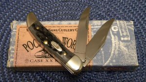 Case XX USA 2001 Pocket Worn Black Bone 62165 SS Tiny Folding Hunter Knife in Box