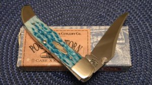 Case XX USA 2003 Pocket Worn Caribbean Blue Bone 61265L SS Folding Hunter Linerlock Knife in Box