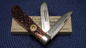Camillus NY USA CCC-1 Bone Classic Cartridge Bone 45-70 GOV'T Jumbo Trapper Knife in Box