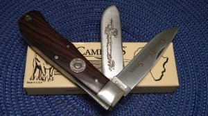 Camillus NY USA Wood CSS-1 Safari Series Cape Buffalo Wood Jumbo Trapper Knife in Box