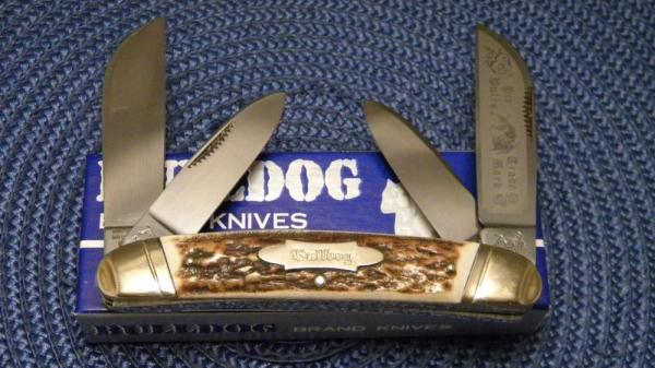 Bulldog Brand Hammer Forged Solingen Germany Stag 4 Blade Congress Knife in Box c.1985 Bulldog Brand Hammer Forged Solingen Germany Stag 4 Blade Congress Knife in Box c.1985
