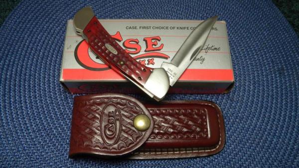 Case XX Bradford PA USA 1991 Dark Red Wood DR6104L SS Lockback Knife in Box