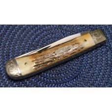 Case XX SS USA 9 Dot (1981) Stag 5254 SSP Scrolled Bolsters Trapper Knife Case XX SS USA 9 Dot (1981) Stag 5254 SSP Scrolled Bolsters Trapper Knife