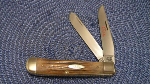 Case XX Stainless USA 2 Dot (1978) Stag 5254 SSP Red Etch Trapper Knife Case XX Stainless USA 2 Dot (1978) Stag 5254 SSP Red Etch Trapper Knife