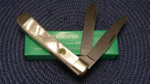 Hen & Rooster Solingen Germany Damascus Pearl 160th Anniversary Trapper Knife in Box