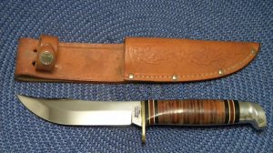Western Boulder, Colo. USA L66 Stacked Leather Fixed Blade Sheath Knife