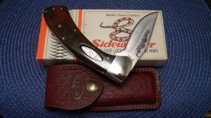 Case XX SS USA 8 Dot (1982) Wood Sidewinder Side Reslease Lockblade Knife & Pouch in Box