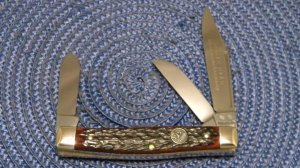 Buck Creek Indian Head Solingen Germany Bone Stockman Knife