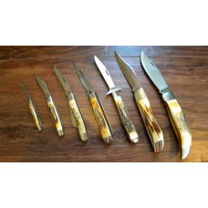 Case XX Stainless USA 4 Dot (1976) Stag Razor Edge 7 Knife Set Case XX Stainless USA 4 Dot (1976) Stag Razor Edge 7 Knife Set