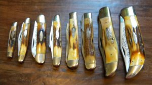 Case XX Stainless USA 3 Dot (1977) Stag Blue Scroll 8 Knife Set