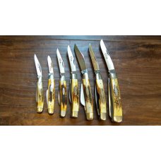 Case XX Stainless USA 2 Dot (1978) Stag Red Etch 7 Knife Set Case XX Stainless USA 2 Dot (1978) Stag Red Etch 7 Knife Set