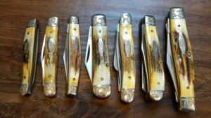 Case XX SS USA 10 Dot (1980) Stag Engraved Bolsters 75th Anniversary 7 Knife Set