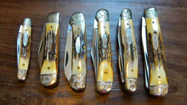 Case XX SS USA 9 Dot (1981) Stag Engraved Bolsters 6 Piece Knife Set